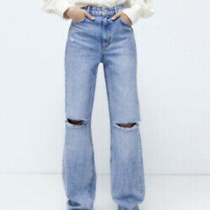 Zara light wash wide leg jeans 0